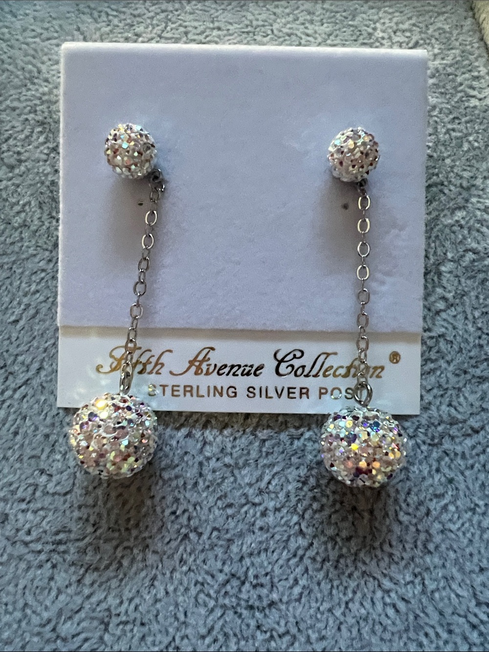Fifth Avenue Collection Sterling Silver Iridescent White Crystal Drop Earrings